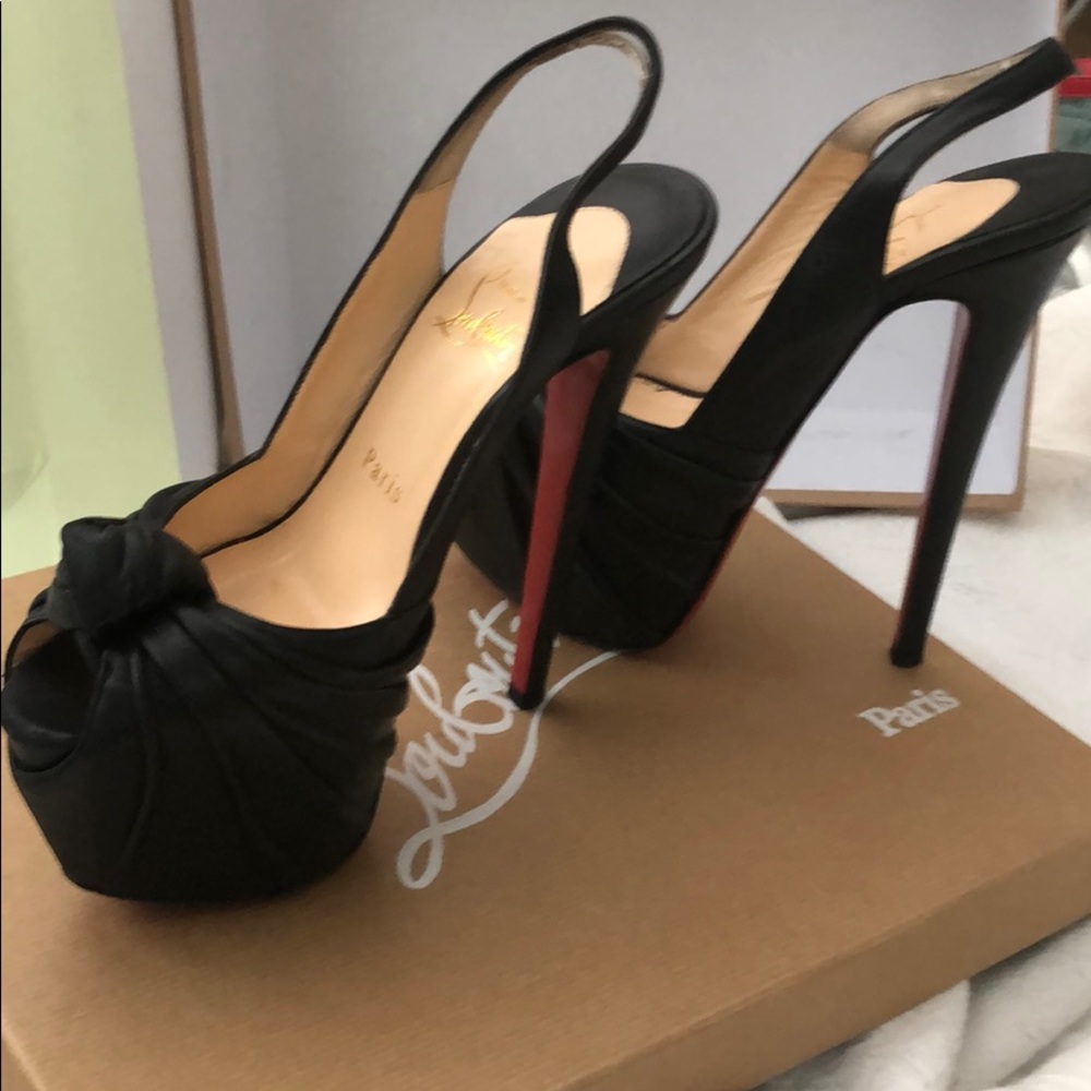 Black Slingback High Heel Peep-Toe Pumps - Picture 3 of 7